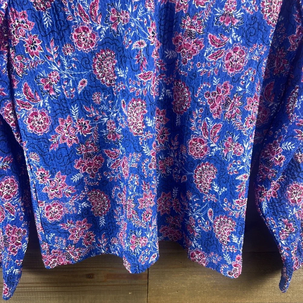 Loft Womens Shirt Garden Shirred Puff Sleeve‎ Cerulian Star Floral Peasant Large